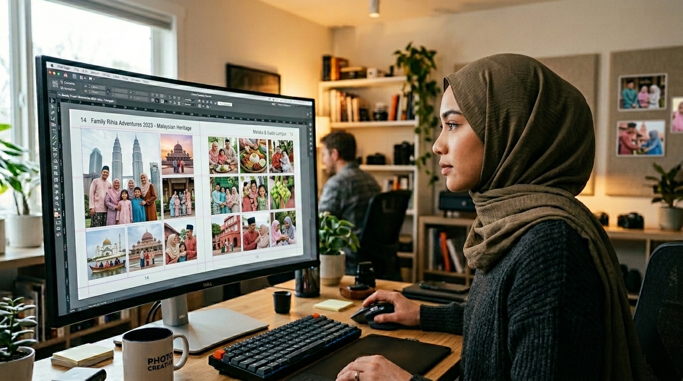 Team editor PixyoPrint menyusun layout photobook di komputer