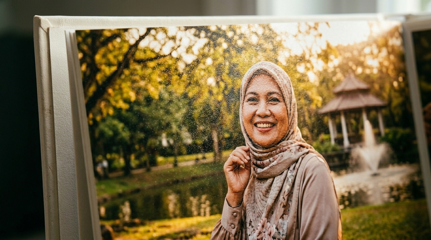 Tekstur kertas Premium Photo Lustre pada photobook PixyoPrint