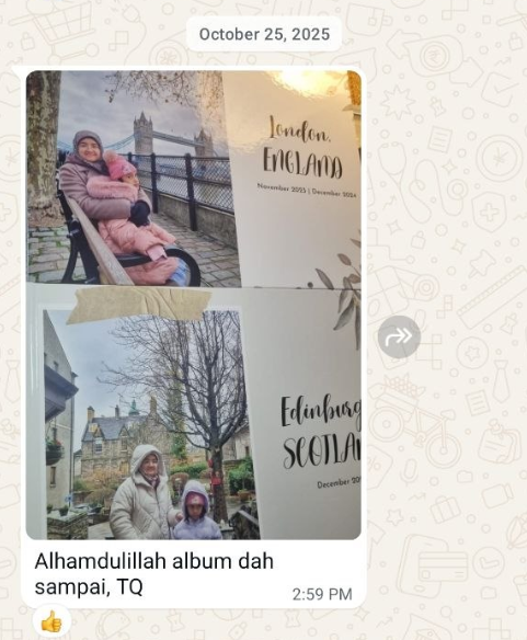 Feedback pelanggan album travel England & Scotland dah sampai