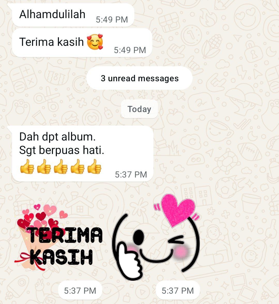Feedback dah dapat album, sangat berpuas hati
